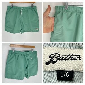 Bather Green Swim Trunks Size Large Mesh Lined Elastic Waist Drawstring 32x5.5